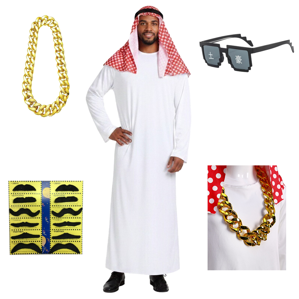 Sunglass Retainer Cord - Męski arabski strój cosplay, złoty łańcuch,